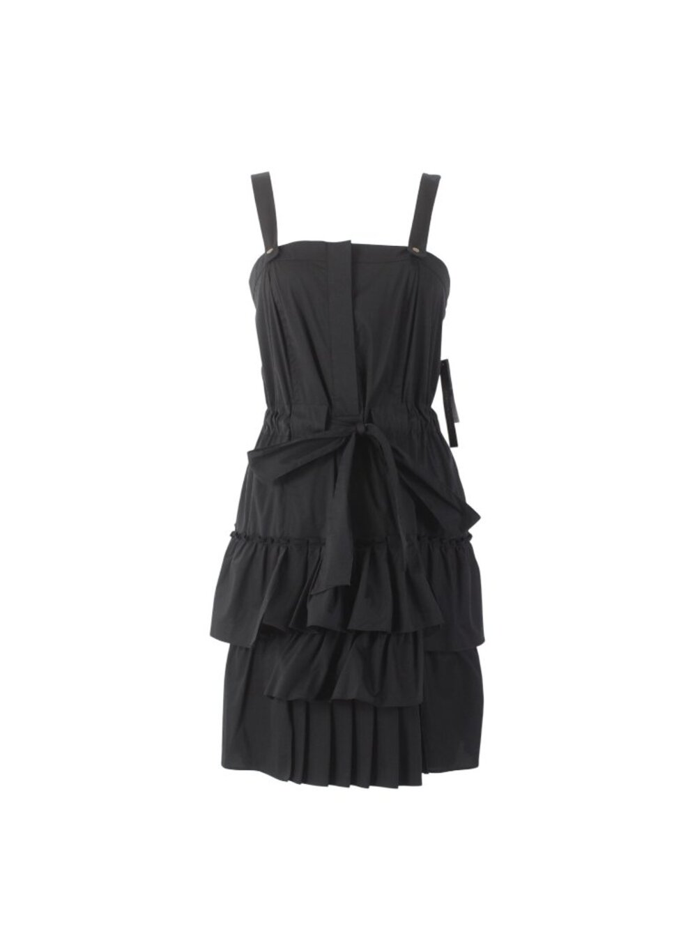Cynthia Steffe Dress $255 Sz 8 Black Ruffled Square Neck Cotton Dress
